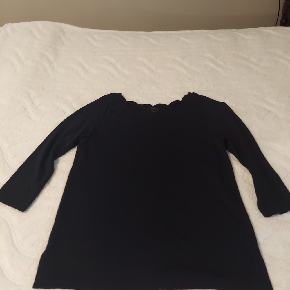 Ann Taylor Black Scalloped Neckline Blouse